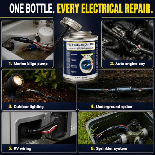 Image of 5.29OZ Liquid Electrical Tape, Black Insulating Glue with Brush Cap, Waterproof & Flexible Rubber Coating, Quick-Drying for Wires, Cables, Outdoor Electrical Connectors, Marine, Automotive Use