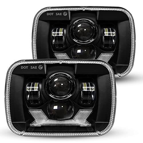 180W Anti-glare 5x7 7x6 Inch Led Headlights Compatible with Jeep Cherokee XJ Wrangler YJ Osram Chips DRL Turn Signal Hi/Low Sealed Beam DOT Approved Super Bright (black)