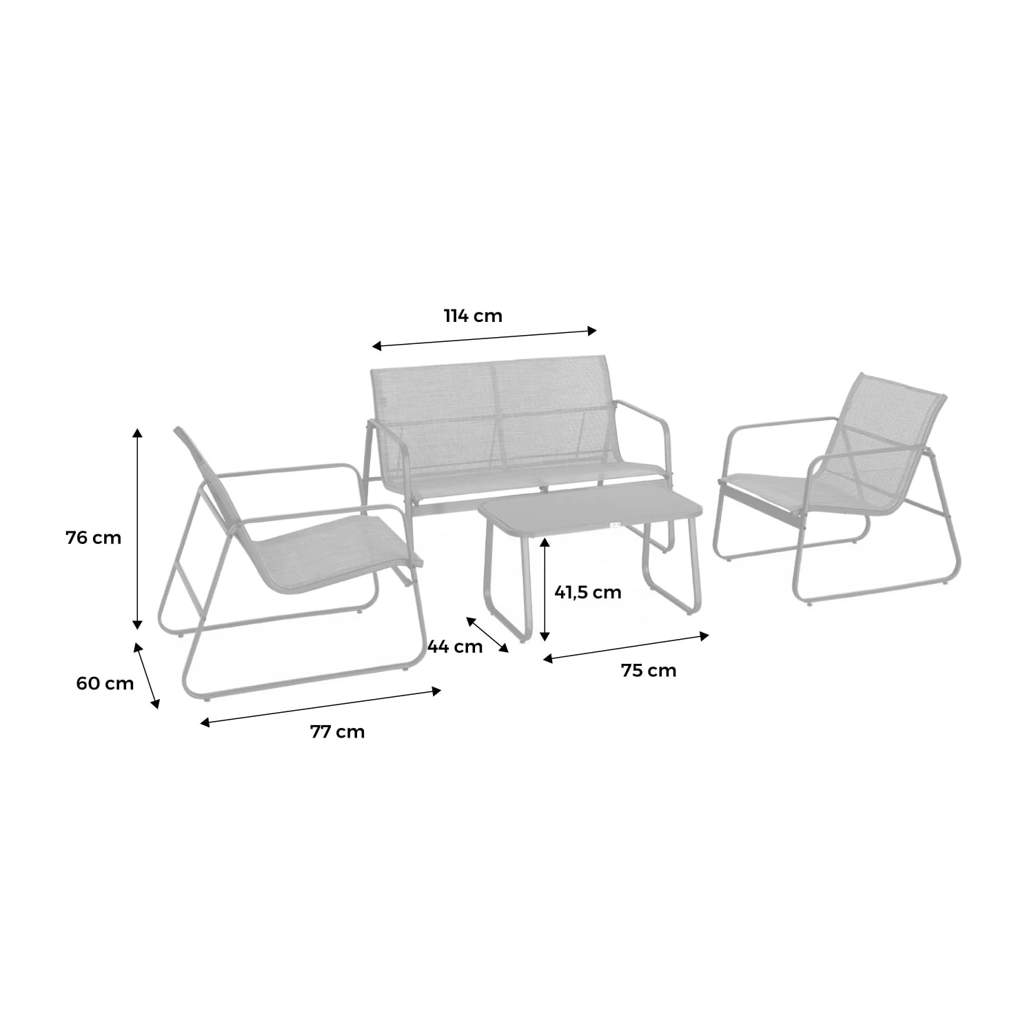 Alice's Garden - Gartenlounge aus Metall und Textilene für 4 Personen, Anthrazit und Natur, modern