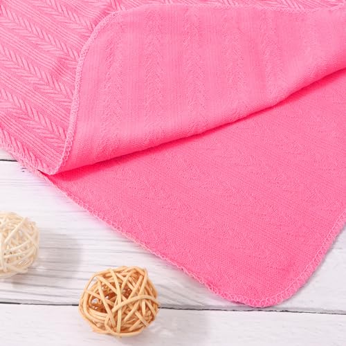 Image of DRESHOW BQUBO Baby Swaddle Blankets for Girls, 4PCS Newborn Accessories Set with Matching Hat and Bow Headband with Hello World Wooden Birth Announcement Card