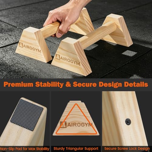 Image of Push-up Stand, 2 PCS Wood Pushup Bars Non-Slip Base Exercise Home Workout Equipment, 30CM Wooden Parallettes Handle Stands Grip for Men Strength Training, Planks Calisthenics