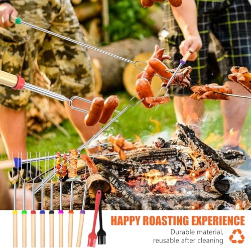 8 Stück Teleskop Grillspieße Edelstahl, Marshmallow Spieße, 31-81cm Lagerfeuer Grillgabel, Grillstab mit Zwei Ölpinseln, Edelstahl Ausziehbar, für Camping Grill BBQ den Außenbereich