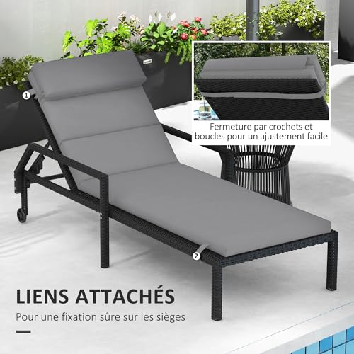 Coussin d'extérieur imperméable et déperlant avec appui-tête Outsunny gris - 6