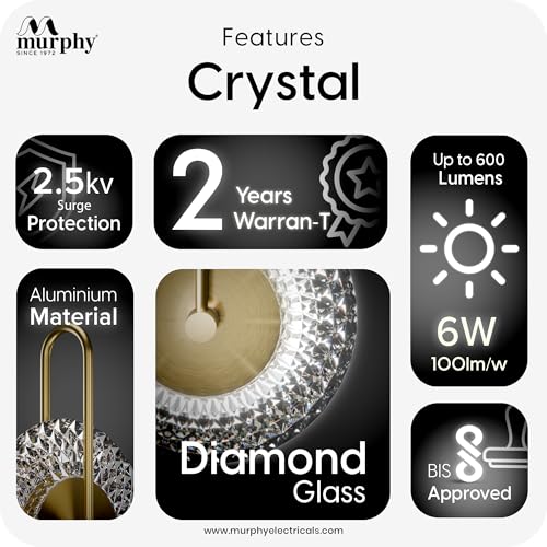 Image of Murphy Prisma Crystal LED Wall Lamp| 3 Color Change (Warm /Natural /Cool White) | Diamond Cut Glass | 6W Aluminium Wall Light for Living Room, | Pack of 1 | BIS Approved | 2 Year Warranty