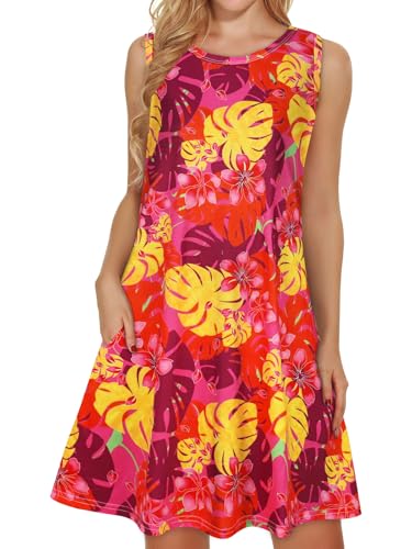 Image of elescat Women's Summer Dresses 2026 Beach Casual Sleeveless Floral Print Tank Loose Sundress with Pocket