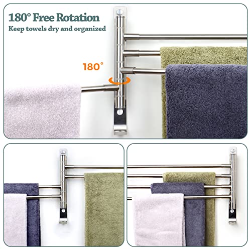 Tonial Towel Rack 15 Inch Swivel Towel Racks For Bathroom Wall Mounted, Bath Towel Bar Stainless Steel 4-Arm Towel Holder Brushed Nickel, Space Saving #TOP2