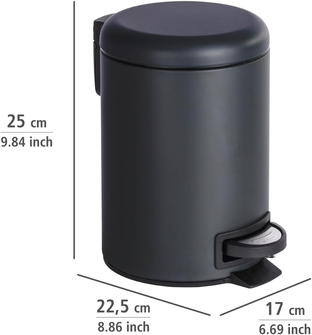 WENKO Cubo de Pedal Leman 3 LTS. Negro, Steel, Black, 22.5 x 17 x 25 cm