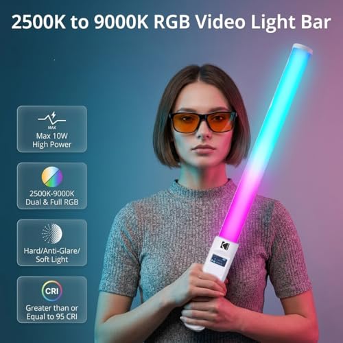 Image of Kodak S1290 RGB Video Stick Light | 2500K-9000K Adjustable Color Temperature | 95+ CRI | Multiple RGB Lighting Effects | Lightweight LED Fill Light for Photography & Video