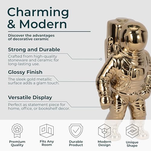 Figura Decorativa de Astronauta en Cerámica Dorada 12" miniatura 5