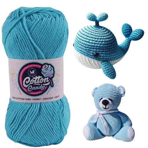 Image of NESTNHAVEN Cotton Candy 100% Cotton Yarn - (100g, 185 Meters) - Luxury Yarn for Crochet, Amigurumi, Embroidery, Toys, Garments, Flowers and Hobby, Projects. (Sky Blue) | (900 Gm)