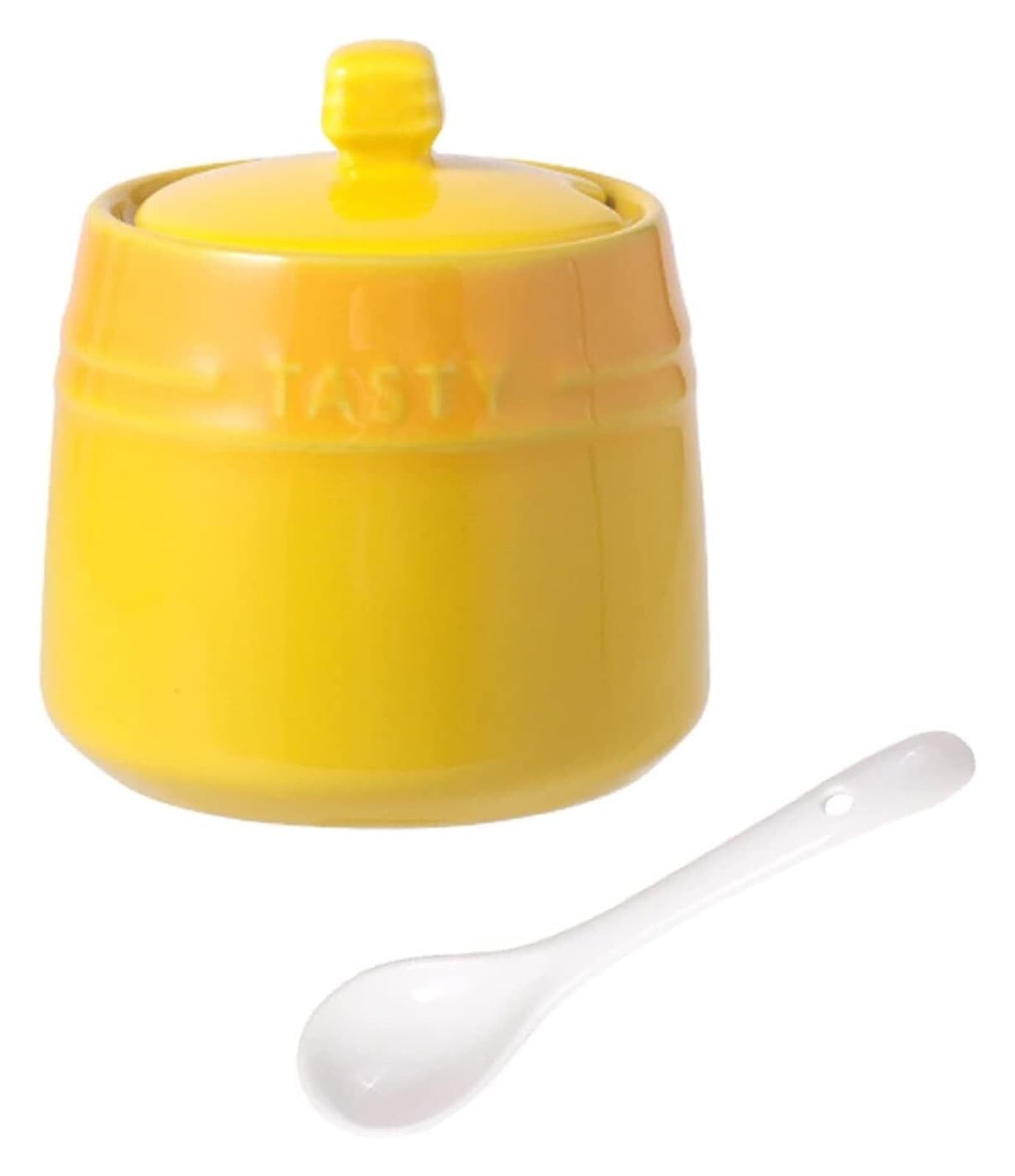 Azucarero,Azucarero,Azucarero de cerámica degradada francesa con tapa, Azucarero sólido con cuchara, Tarro de especias de porcelana, Almacenamiento de decoración de cocina(Yellow)