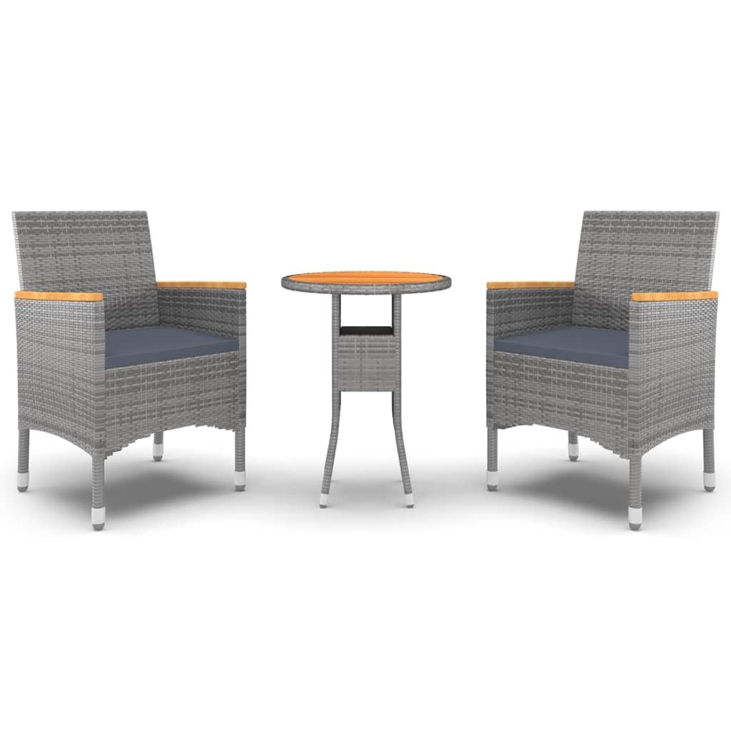 Salon de jardin résine tressée gris vidaXL avec table et 2 chaises de repas