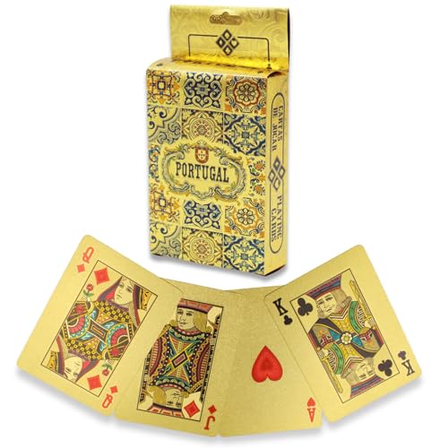 Baraja de cartas plásticas doradas Portugal diseño azulejo