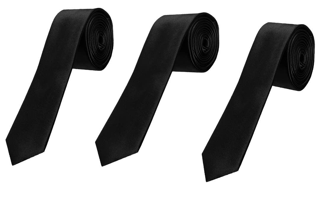 Pranavi Collection Satin Tie,Black Colored Necktie pack of 3-picture-50
