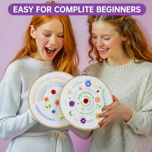 Image of CYANFOUR 5 Stage Starter Embroidery Kit for Beginners Adults and Teens, Easy to Learn 33 Different Stitches from Video & Instruction, Needlepoint Kits for Adults with Stamped Embroidery Patterns.