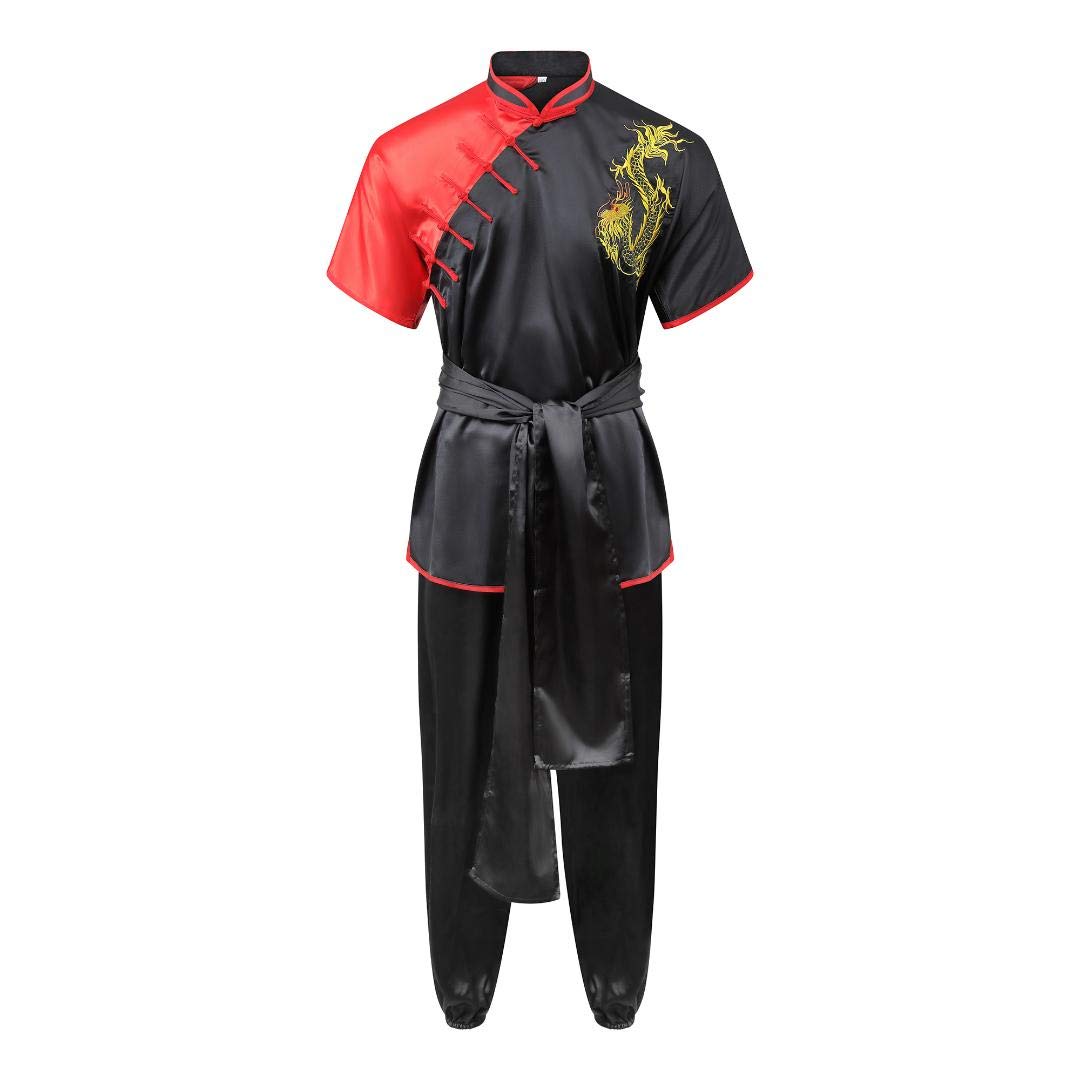 Playwell Black.red Competition Short Sleeve Kung Fu Silk Uniform - Black/Red - New (160Cm)