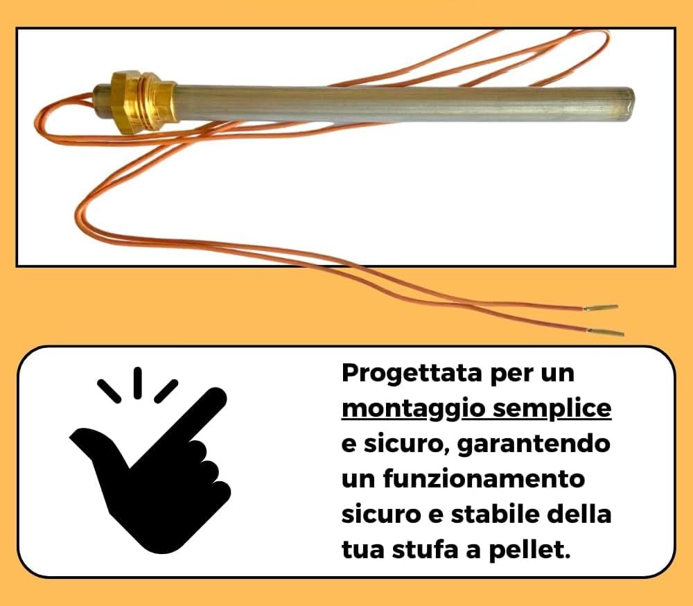 Resistenza Accensione Candeletta per Stufa a Pellet 280W, Diametro 9,9mm Lunghezza 140mm (150mm Totali) Filettatura 3/8"
