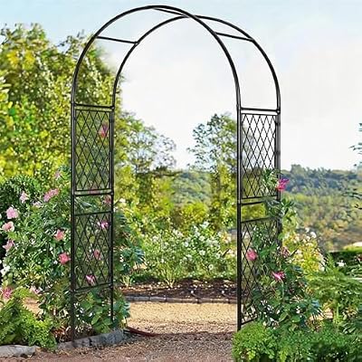 87" x 60" Heavy Duty Metal Garden Arbor Arch Trellis – Weather-Resistant Black Decorative Outdoor Archway for Weddings, Climbing Plants, Patio, Lawn, Backyard & Pathways