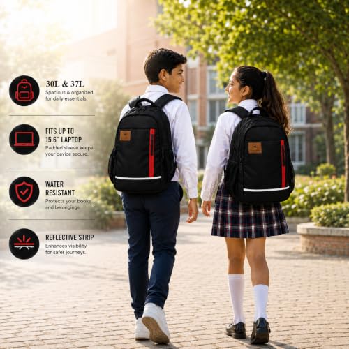 Image of EASTERN WIND 30L & 37L School Bag Backpack, 3 Compartments, Raincover, Laptop Sleeve, Safety Strip, Organizer. School Bag for Boys & Girls, College Bag, Office Bag.