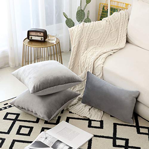 Home Brilliant Solid Velvet Rectangular Throw Cushion Cover Pillowcase For Bed Nursery Sectional Seat, 30Cm X 50Cm, Silver Grey #TOP2