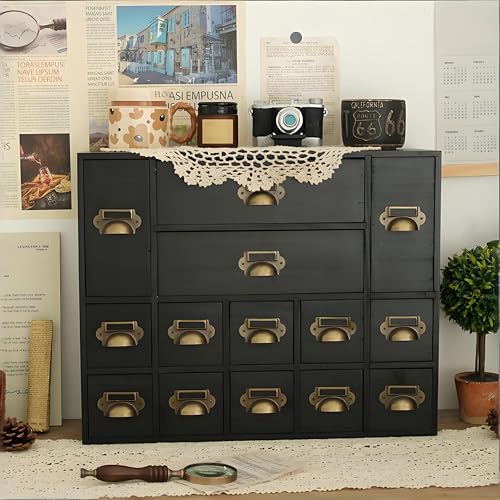 LEYSRIS 14-Drawer Apothecary Cabinet - Vintage Card Catalog Cabinet with