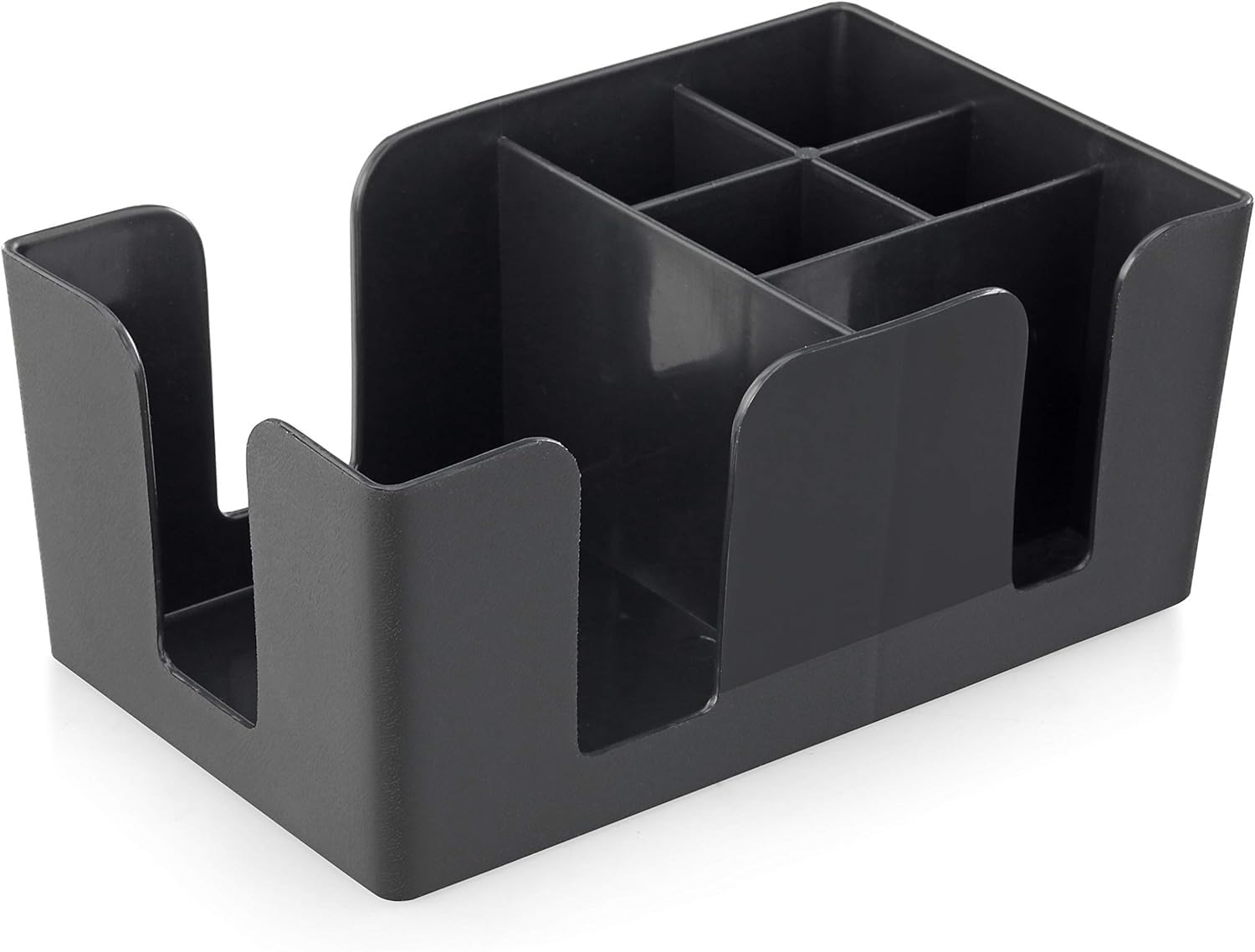 Soro Essentials- Plastic Bar Caddy Organizer with 6 Compartment Black Color- Coffee Station Organizer for Countertop Condiment Bar Caddy Coffee Bar Supplies Organizer for Home Office and Bar
