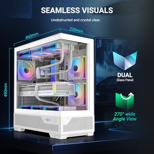 Image of SAMA V43 ATX Gaming PC Case, 6xARGB Infinity Mirror Fans + PWM Hub Included, High Airflow, USB 3.2 Gen2x2 Type-C, Supports 360mm Radiator, 427mm GPU, Tempered Glass White