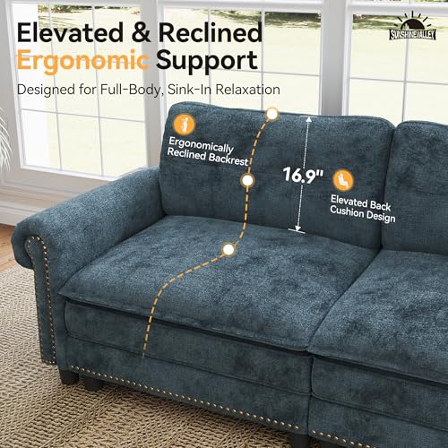 Image of SUNSHINE VALLEY 2-Piece 5-Seater Cloud Modular Sofa Set, Oversized Mid-Century Modern Couch Set with Loveseat and Throw Pillows, Extra Deep & Wider Cushions for Living Room, Chenille Cyan