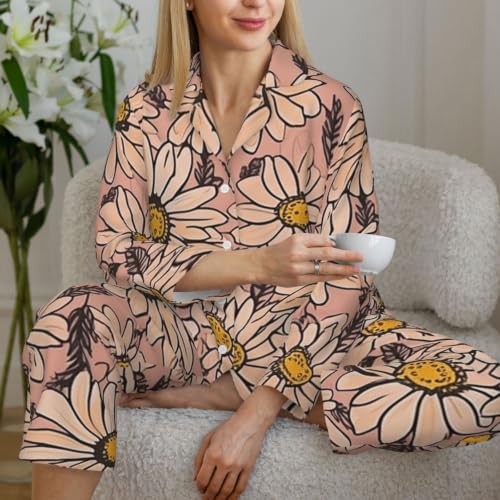 Pyjama classique à manches longues noir imprimé marguerites