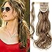 Produktbild Ponytail Extensions Pferdeschwanz Haarteil Clip in Extensions wie Echthaar Zopf Gewellt Kunsthaare günstig Haarverlängerung 17"(43cm)-120g Hellbraun/Mittelblond