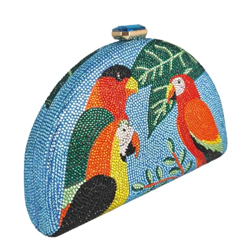 Image of Boutique De FGG Mini Parrot Evening Bags,Women Cocktail Crystal Clutch Bag,Prom Party Bird Handbags Rhinestone Clutch Purse