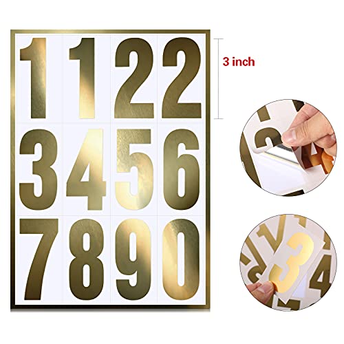 Image of Tenare 96 Pcs Vinyl Number Stickers 0-9 Reflective,3 Inch,Gold in White