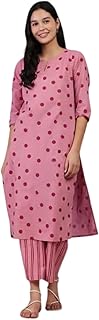 LookMark Women Viscose Rayon Polka Dot Printed Stitched Kurta with Pant | Pink Color Kurta Set | Kurta with Pant Set for W... Price In India