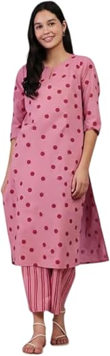 LookMark Women Viscose Rayon Polka Dot Printed Stitched Kurta with Pant | Pink Color Kurta Set | Kurta with Pant Set for W...