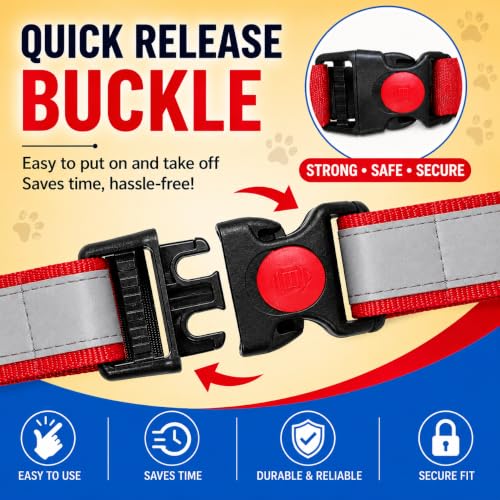 Image of Reflective Dog Collar & Leash, Quick Release Buckle, Adjustable Size | for 24-35 Kilograms Dogs (L, RED)