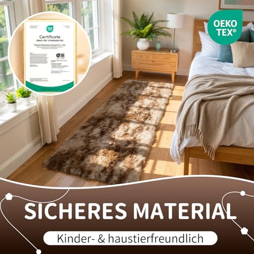 VOFUSHON Teppich Läufer 80x150 cm Braun Hochflor – Ansicht 2
