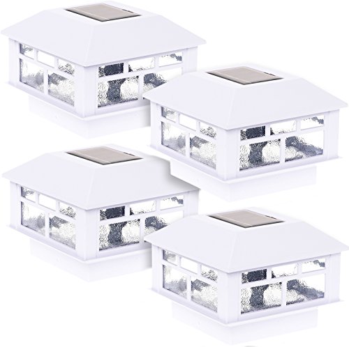 GreenLighting 4 Pack Modern Design Solar Powered 10 Lumen Post Cap Light for 4x4 or 5x5 Posts (White)