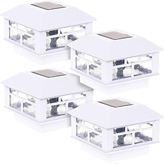 GreenLighting Modern Solar Post Cap Lights Fits 4x4 Wood, 4x4 & 5x5 PCV/Vinyl Outdoor Solar Powered Light, Fence Post, Landscaping, Deck, Garden- Bright LED, Waterproof White 4 Pack