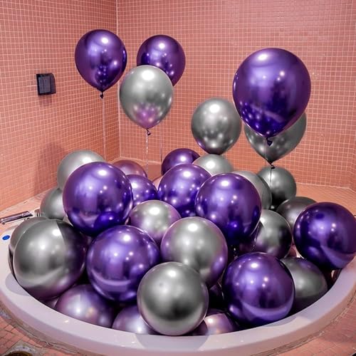 Image of Chrome Balloons, 50 pcs Purple Silver Chrome Metallic Balloons for Birthday, Anniversary, Engagement, Wedding, Baby Shower, Festival Party Decorations (50 Pcs, Purple Silver Ch)