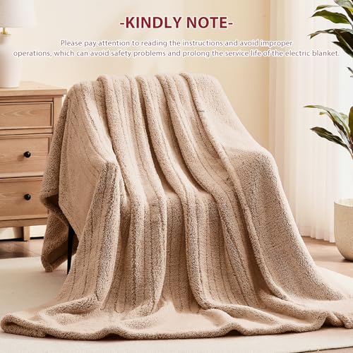JKMAX Heated Electric Blanket King Size - 100"x90" Flannel Heating Blanket with 10 Heating Levels & 5 Time Settings Over-Heat Protection, Winter Warmer for Adults with ETL Certification（Beige）