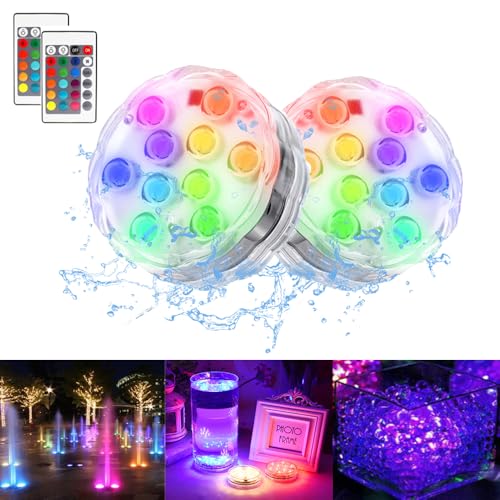 Submersible Led Lights With Remote, 16 Colors Changing Submersible Pool Lights For Above Ground Pools, Waterproof Led Puck Lights Tea Lights, Battery Operated Pond Lights For Vase Aquarium (2)