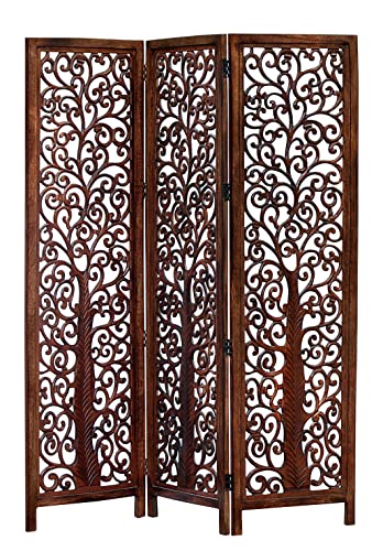 Room Divider Wood Floor Screen - Arbor Tree Antique Brown - Handcrafted 60 x 72 Three Folding Panel...