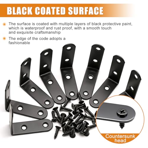 Image of mankk 90PCS L Corner Brackets Black Mending Plates Metal Bracket Stainless Steel Flat Brace Brackets Fixed Connecting Plate for Wood Repair Fixing