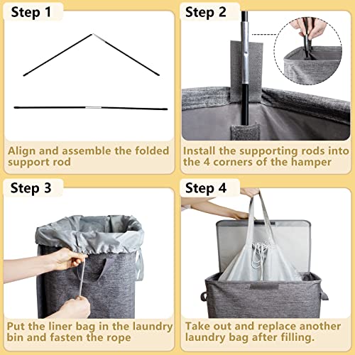 72L Collapsible Laundry Hamper With Lid & 2 Removable Bag Liners, Laundry Basket With Handles, Detachable Clothes Hamper For Bedroom, Bathroom, Nursery,College Dorm, Family,Grey #TOP4