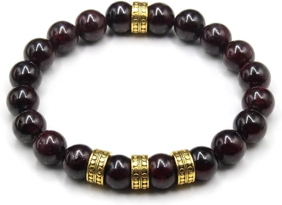 Kartini Studio Men's Garnet and Gold Bracelet, Garnet Bracelet, Quality Bead Jewelry for Men