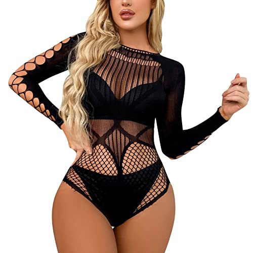 Disfraz de festival para mujer, body transparente, lencería transparente, lencería Techno Lencería Sexy Body Mesh Rave Bauchfreies Top Set, 01 negro, Talla única