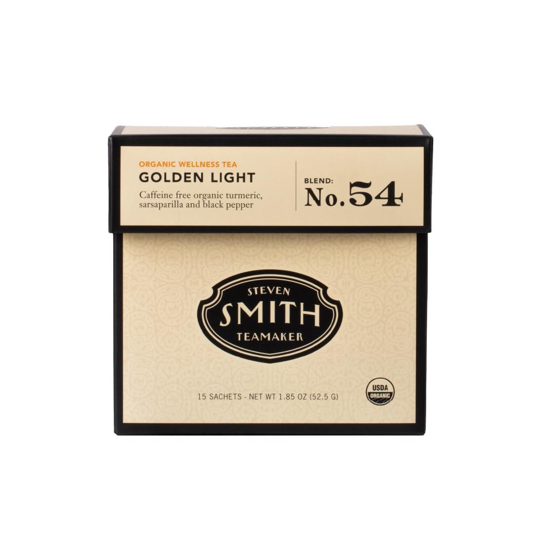 Smith Teamaker Golden Light No. 54, Caffeine-Free, Sugar-Free, Certified Organic, Wellness Herbal Tea Bags 15 Sachets, 1.85oz each