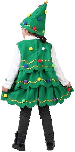 Miniatura 4 de Roctocesy Disfraz de árbol de Navidad para niñas pequeñas vestido de árbol de Navidad y sombrero para cosplay fiesta de elfo regalos