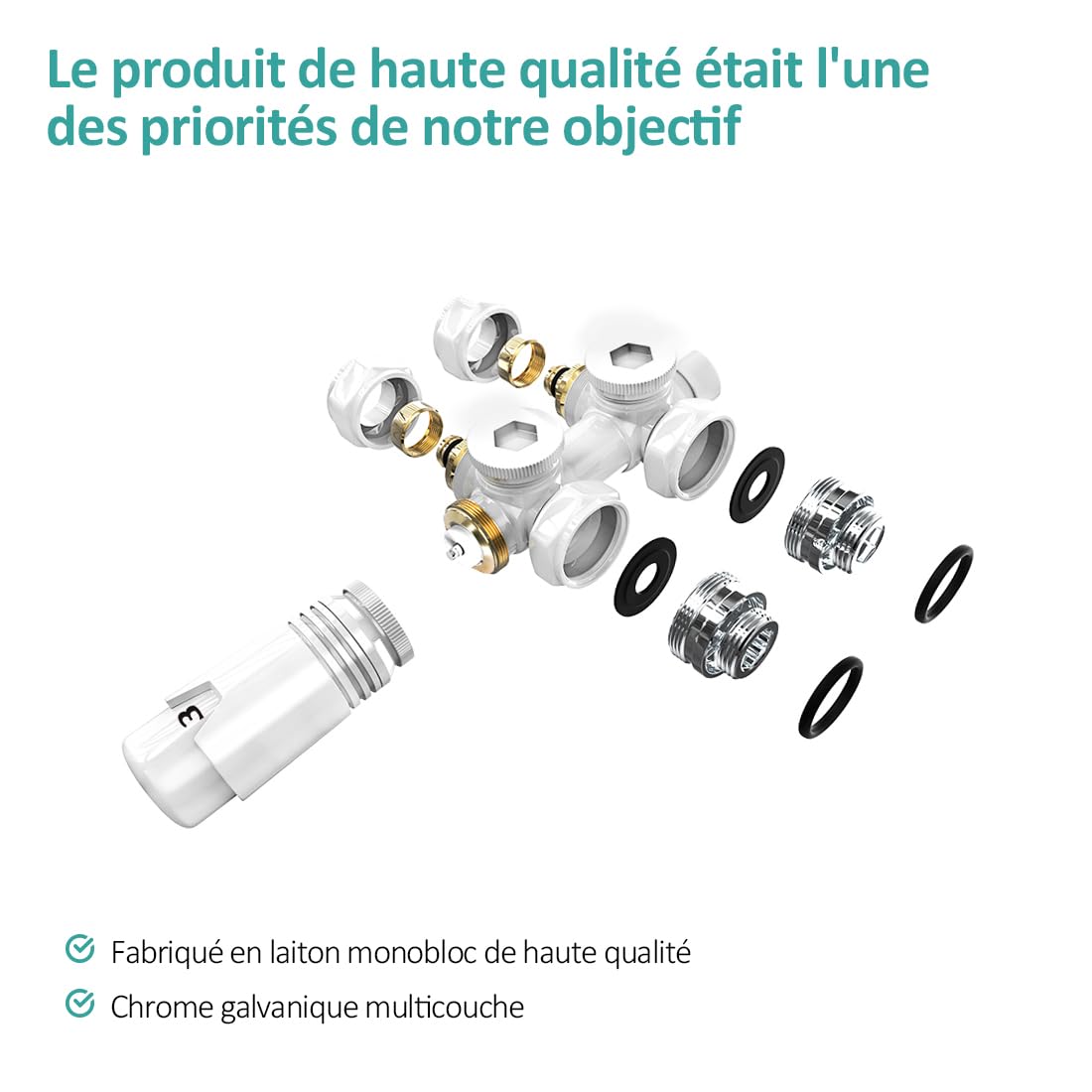EMKE Robinet de Radiateur, Robinetterie de Robinet d'angle, Robinet thermostatique pour Radiateur, Kit Multibloc pour Radiateur avec Contrôleur de Température, Blanc,1 pièce
