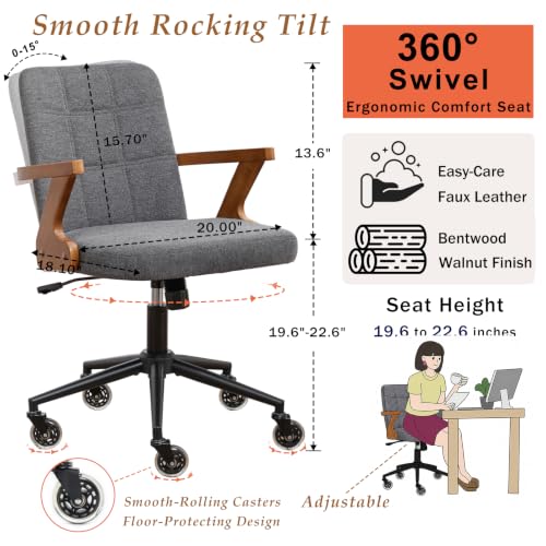 Image of Desk Chair for Small Office, Executive Office Chair with Walnut Finish